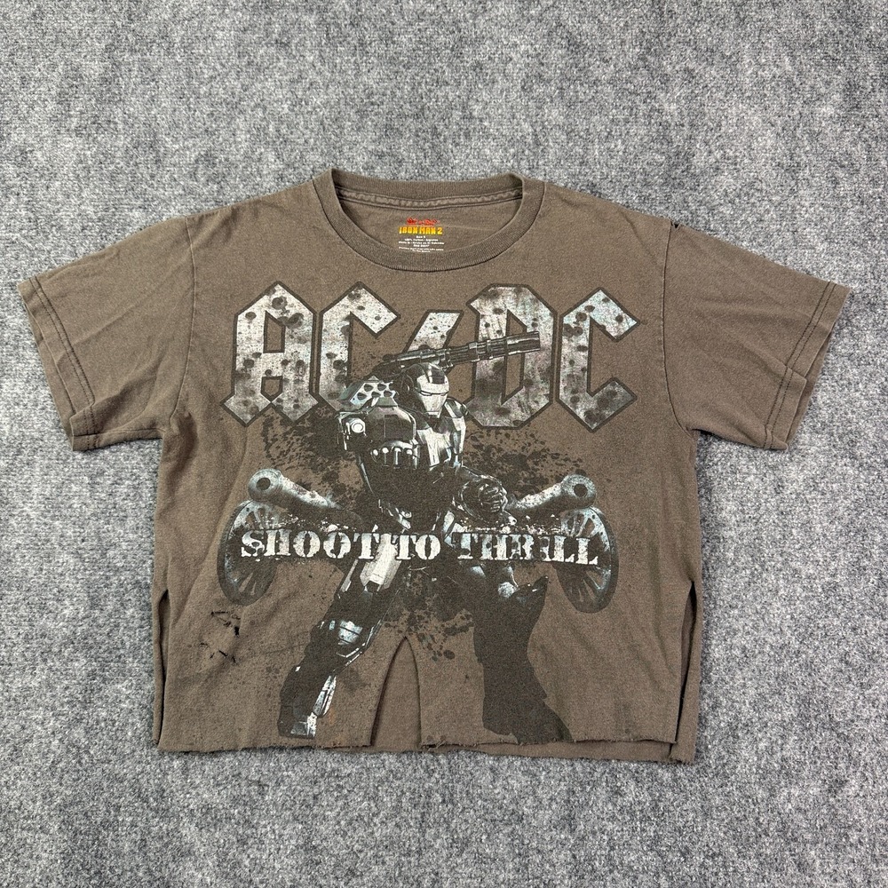 AC/DC Womens Crop T Shirt Small 2010 Iron Man 2 Shoot To Thrill War Machine